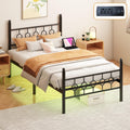Black Twin Metal Platform Bed Frame with Headboard O374975