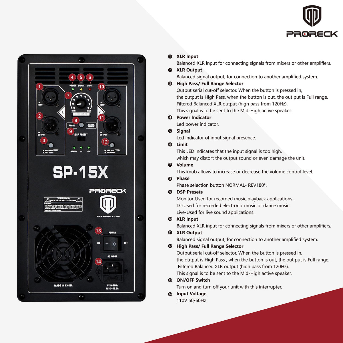 Powered 15 inch PA DJ Subwoofer with Class-D Amplifier, Black M617594