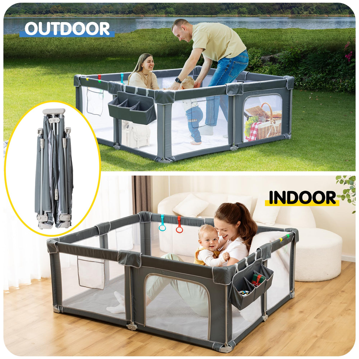Foldable Baby Playpen with Mat T7089