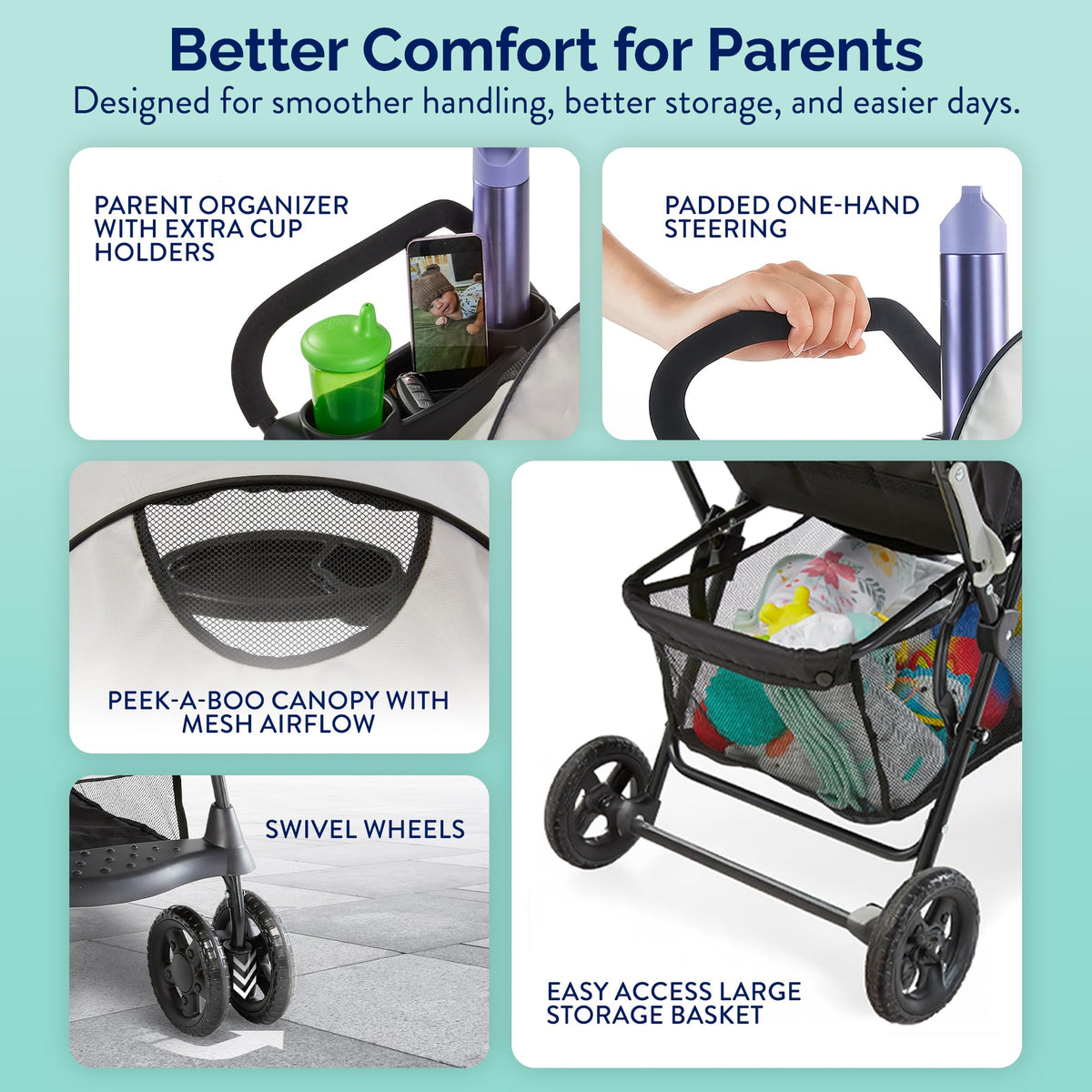 Lightweight Umbrella Stroller with Reclining Seat and Canopy, Slate Gray W2808