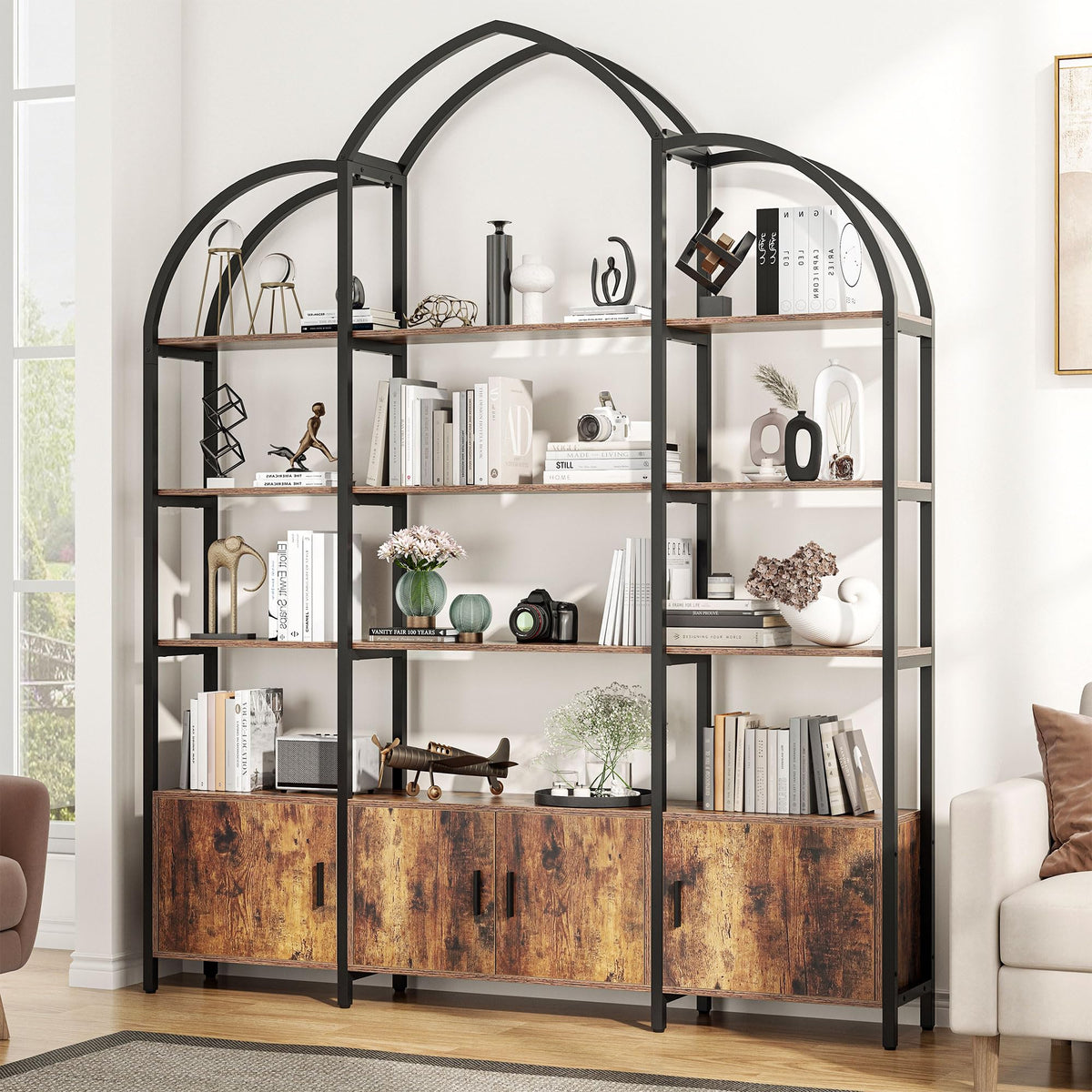 5 Tier Arched Bookshelf with 3 Cabinets E2281