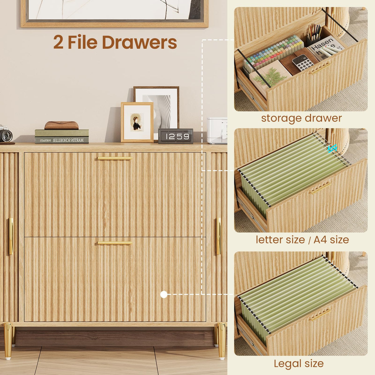 2 Drawer File Cabinet with 2 Sliding Door E504