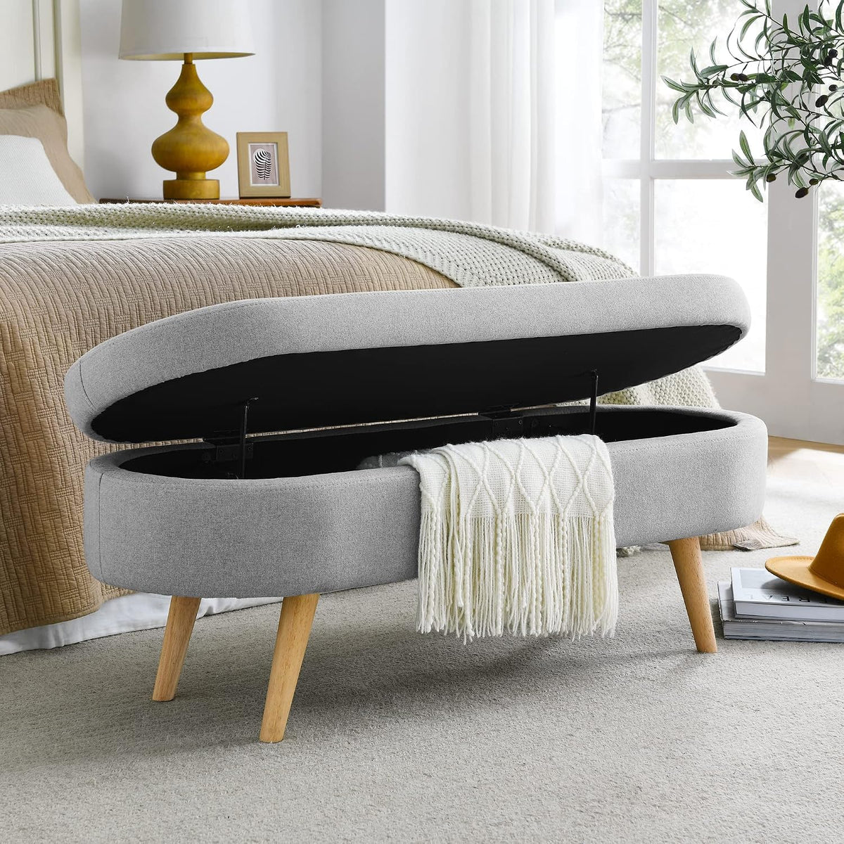 Oval Boucle Storage Ottoman with Wooden Legs W515767