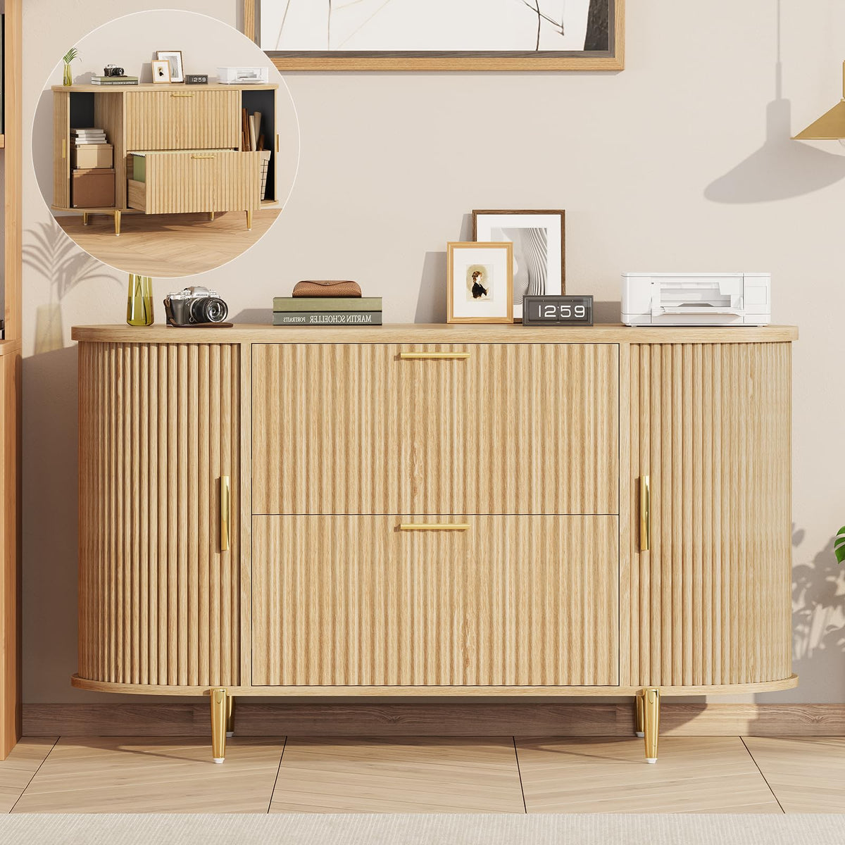 2 Drawer File Cabinet with 2 Sliding Door E504