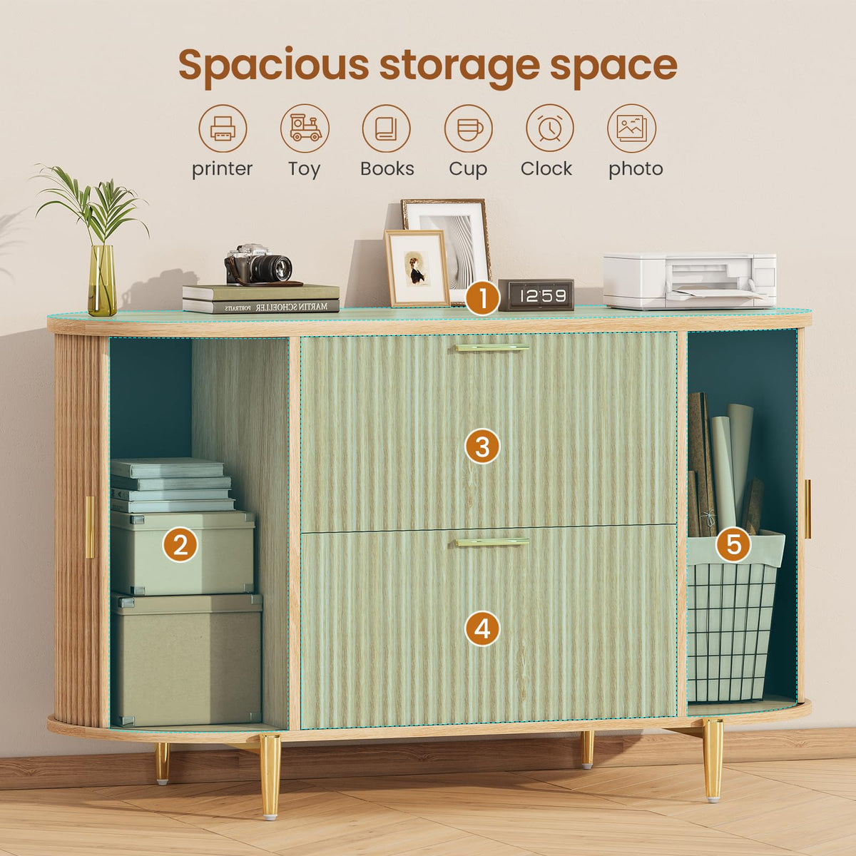 2 Drawer File Cabinet with 2 Sliding Door E504