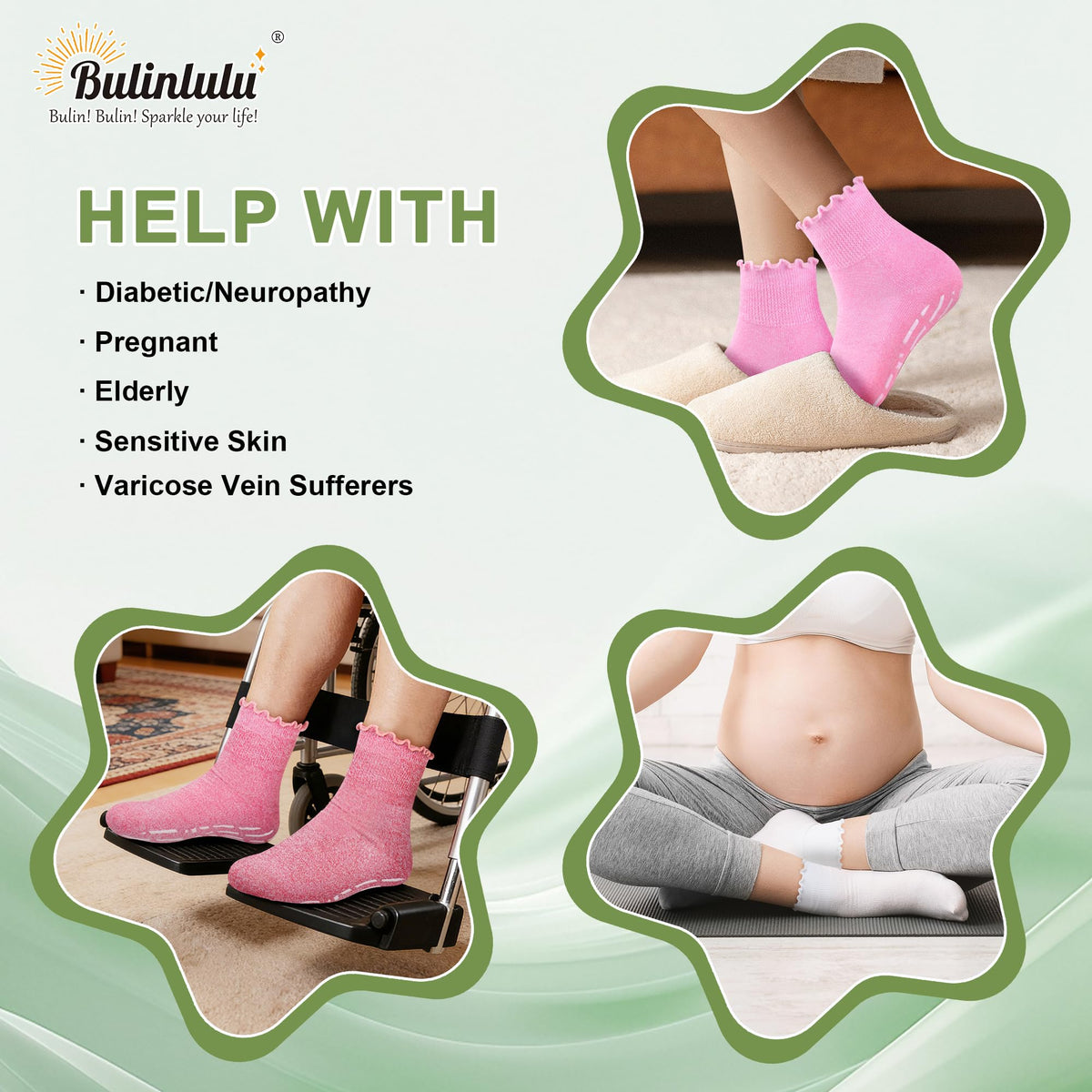 Non Slip Diabetic Socks for Women 6 Pairs Size 9-11 J7274