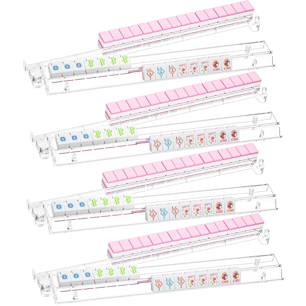 Clear Acrylic Mahjong Racks with Pushers, 4 Pack E213659