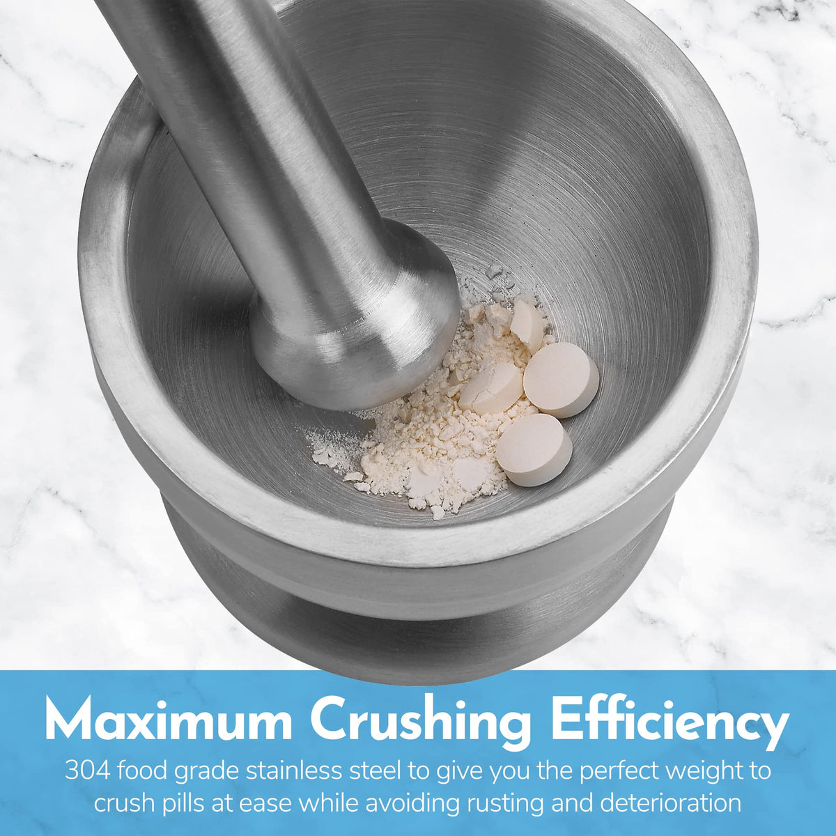 304 Food Grade Stainless Steel Mortar and Pestle Pill Crusher F1500