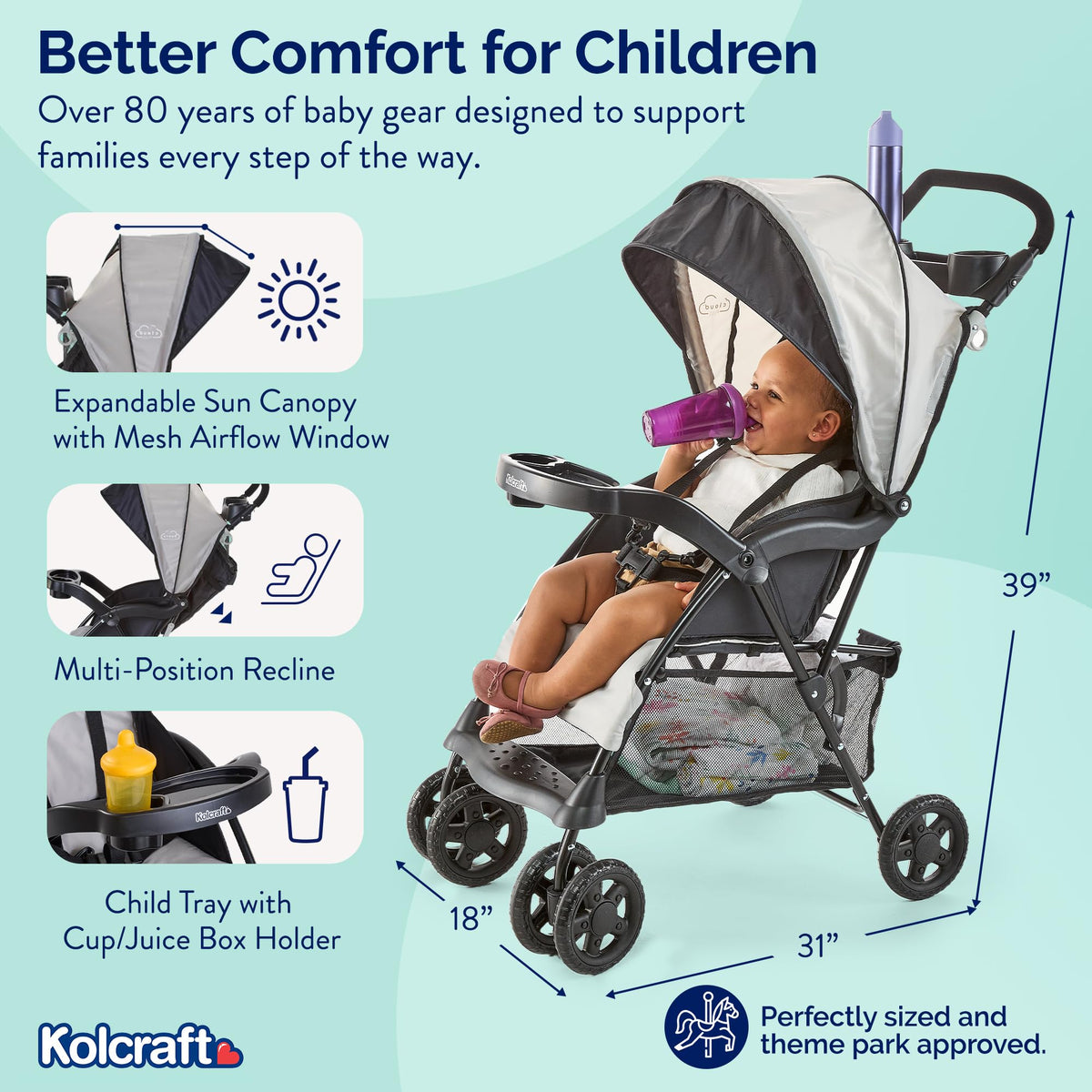 Lightweight Umbrella Stroller with Reclining Seat and Canopy, Slate Gray W2808