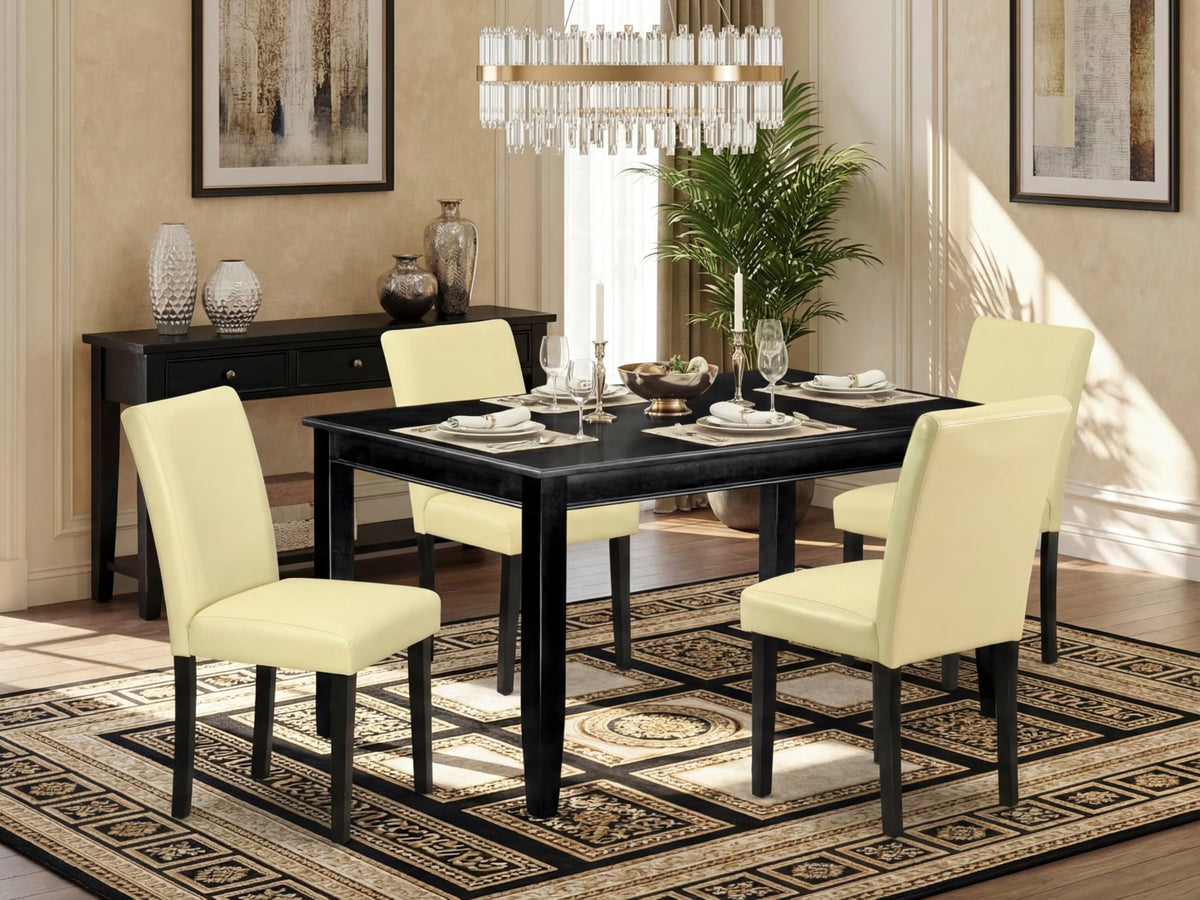 5 Piece Black Dining Table Set with 4 Faux Leather Chairs G350