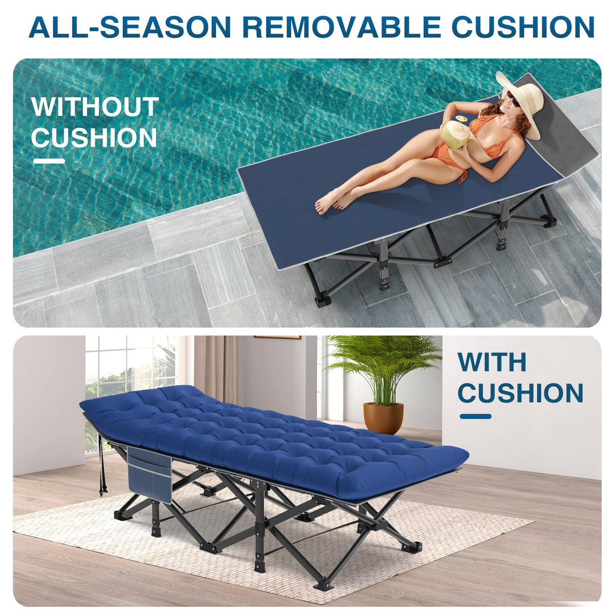 Oversized XXL Folding Camping Cot with Mattress and Pillow A654346