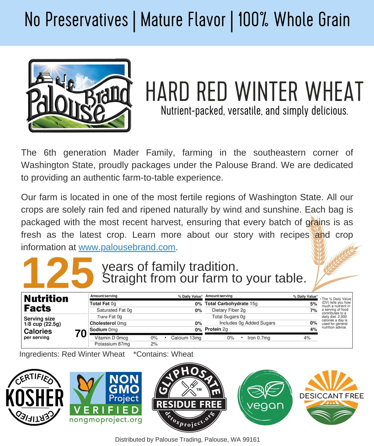 Hard Red Winter Wheat Berries 25 LBS Bag Sproutable Non-GMO Kosher R68561
