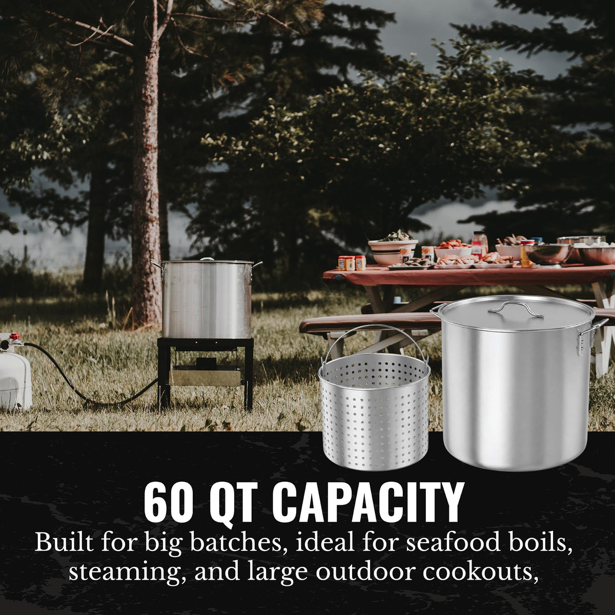 60Qt Aluminum Stock Pot with Strainer and Lid R481940
