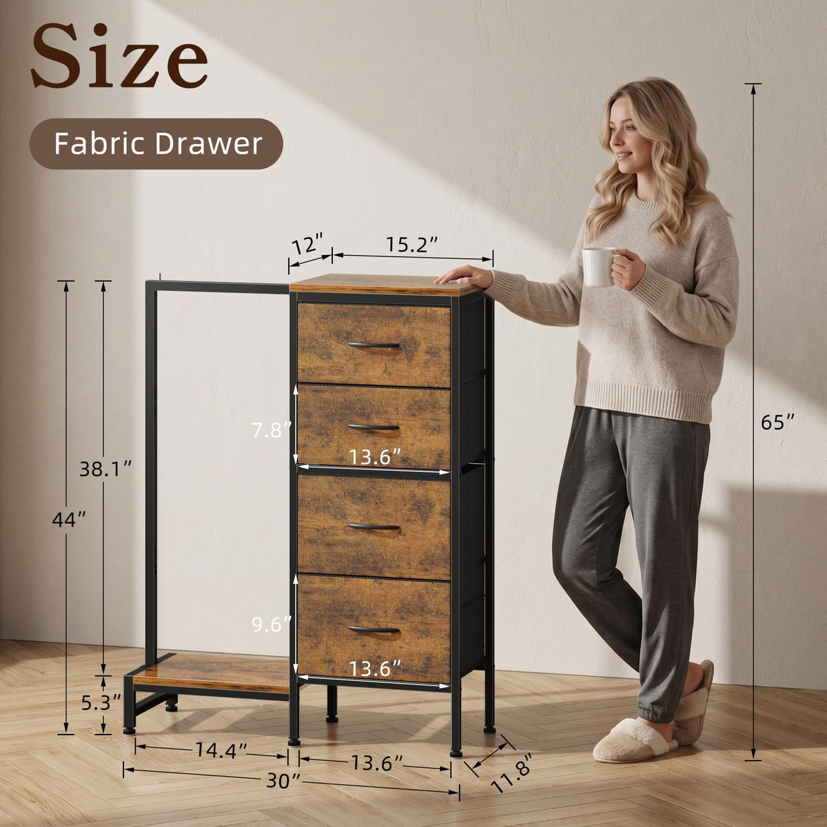 Tall Dresser with Hanging Rack, 4 Drawers Z2311