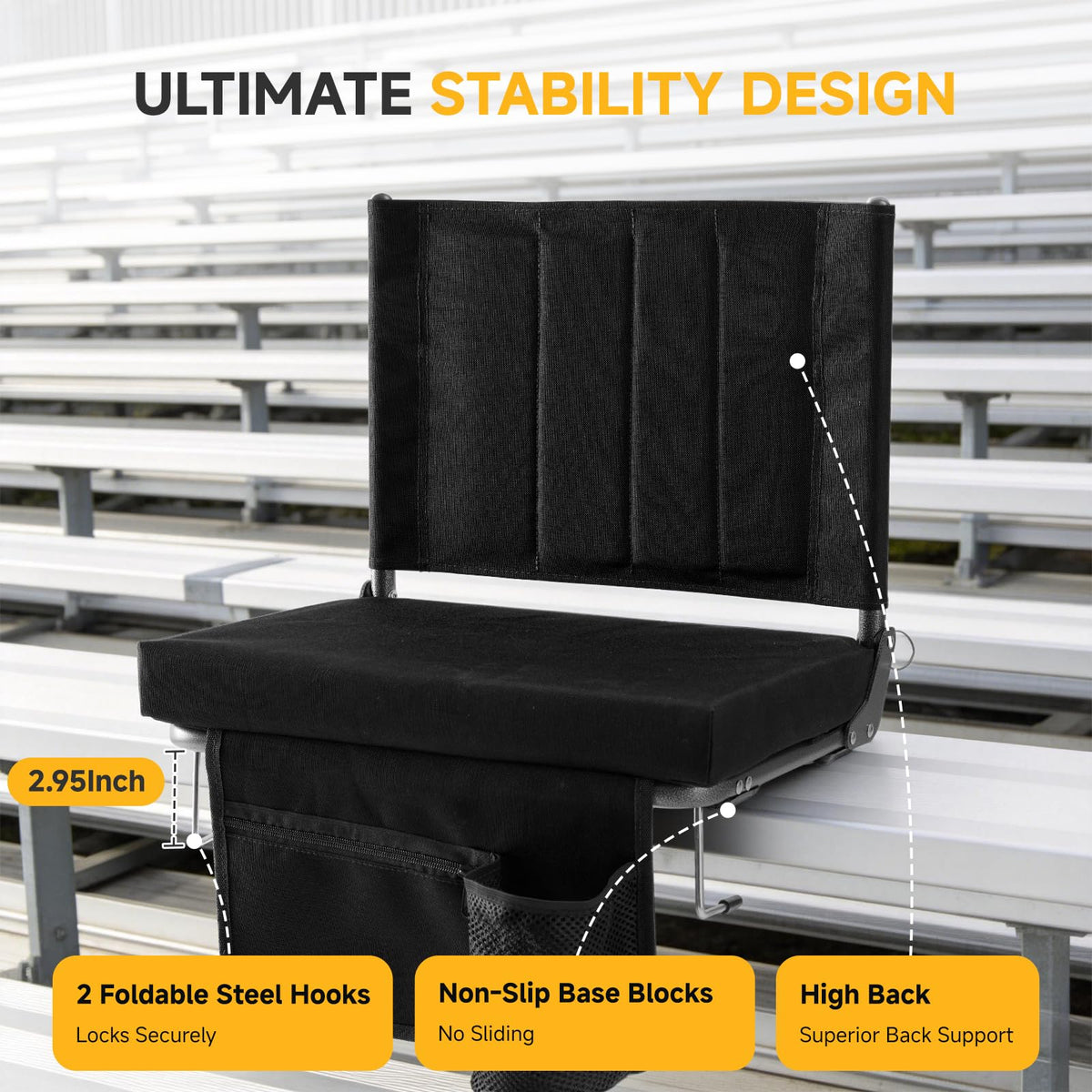 Stadium Seats with Back Support 2 Pack, Black F1288