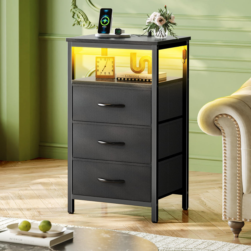 3 Drawer Nightstand with Charger Station and LED Lights H29276