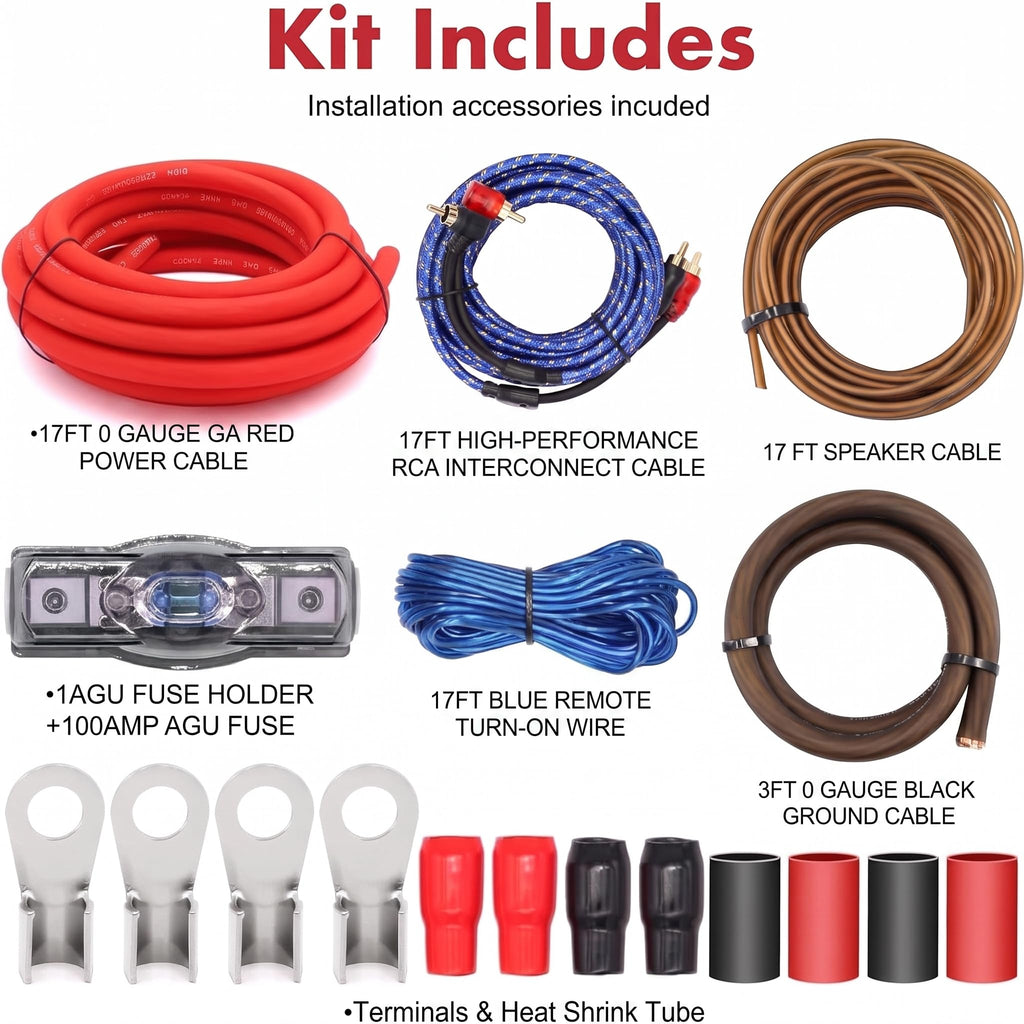 0 Gauge 3000W Amp Wiring Kit with 100A AGU Fuse L288628