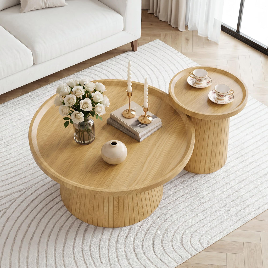Coffee Table Set of 2 Fluted Drum U9895