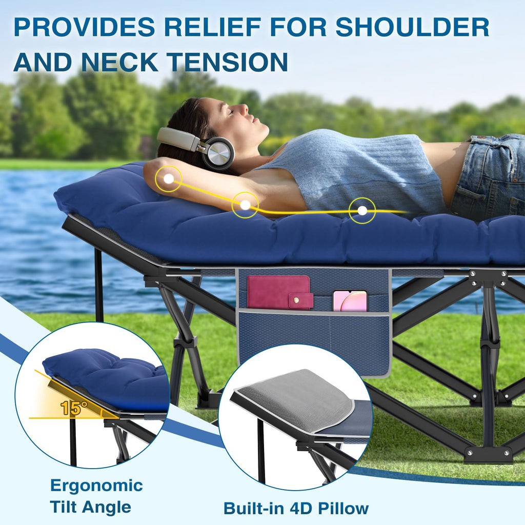 Oversized XXL Folding Camping Cot with Mattress and Pillow A654346