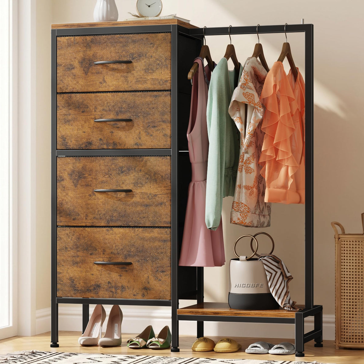 Tall Dresser with Hanging Rack, 4 Drawers Z2311