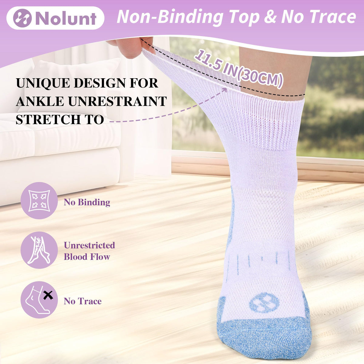 6 Pairs Wide Bamboo Viscose Non Binding Socks Z140785