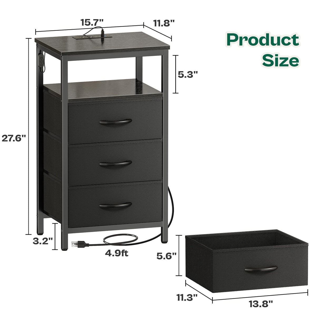3 Drawer Nightstand with Charger Station and LED Lights H29276
