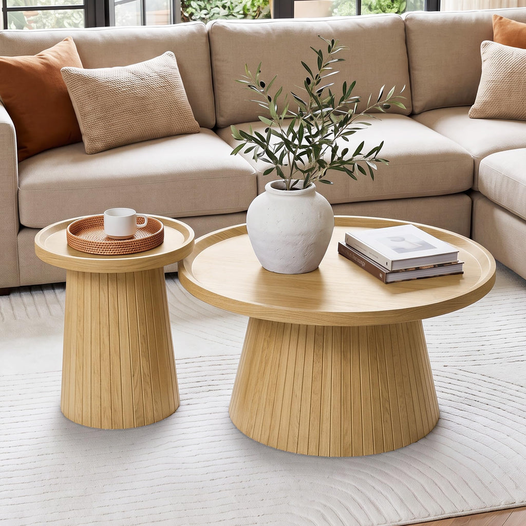 Coffee Table Set of 2 Fluted Drum U9895