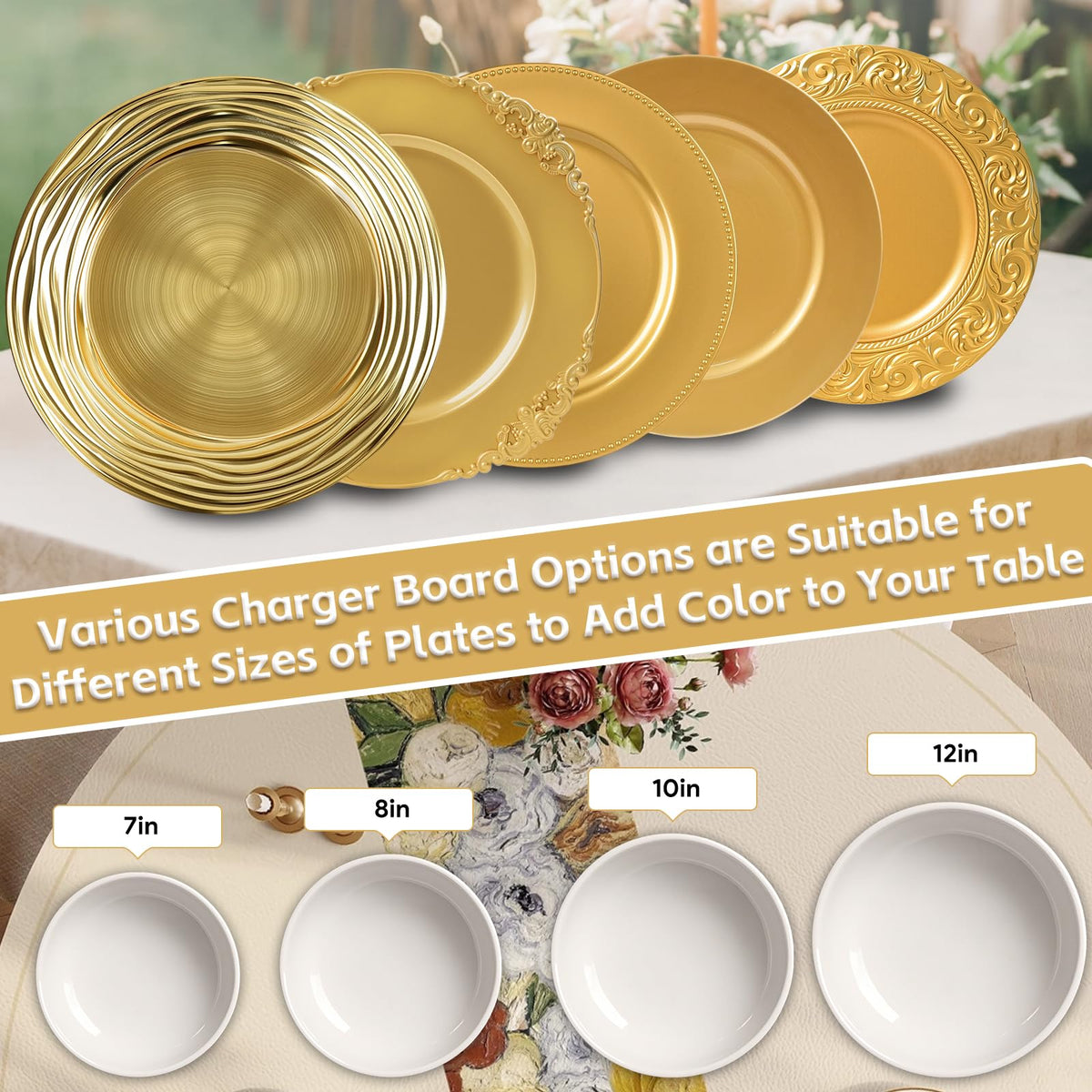 12 Pcs 13 Inch Round Gold Charger Plates M587