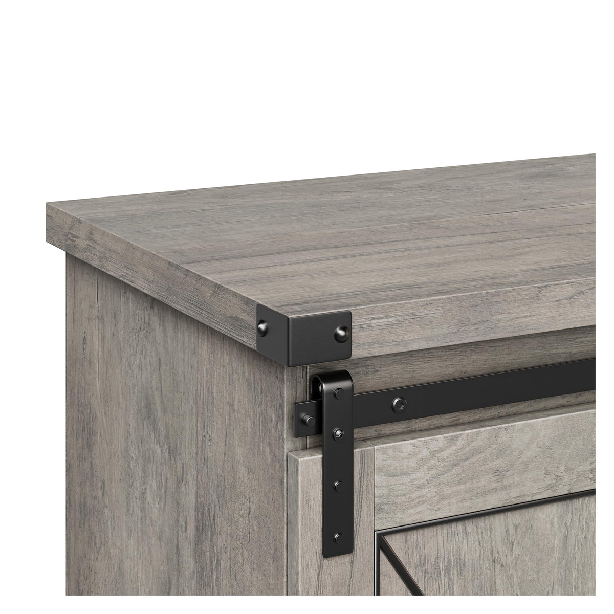 Farmhouse TV Stand with Sliding Barn Doors and Storage Cabinets, Grey H614