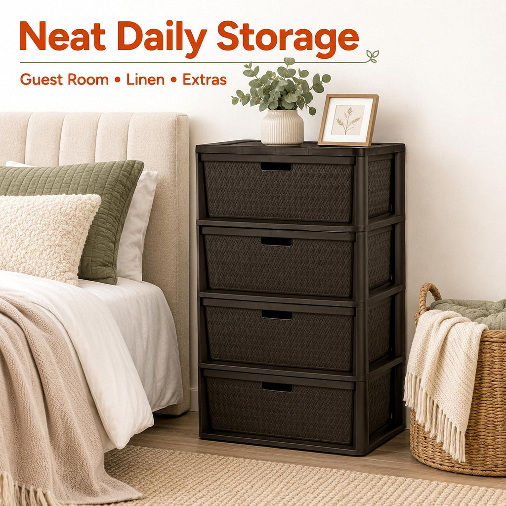 Brown 4 Drawer Plastic Storage Tower M79852
