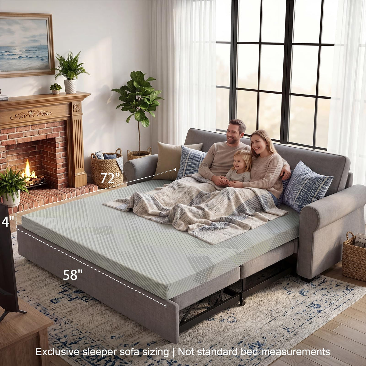4 Inch Memory Foam Sofa Bed Mattress with Removable Washable Cover F993