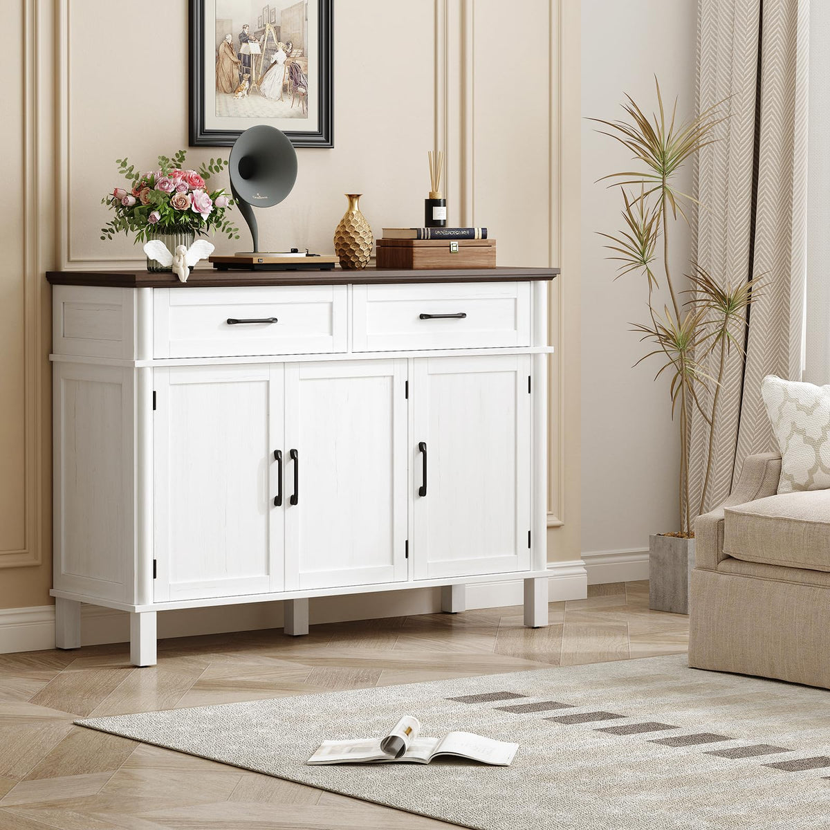 48 Inch Off White Buffet Cabinet with Storage B217945