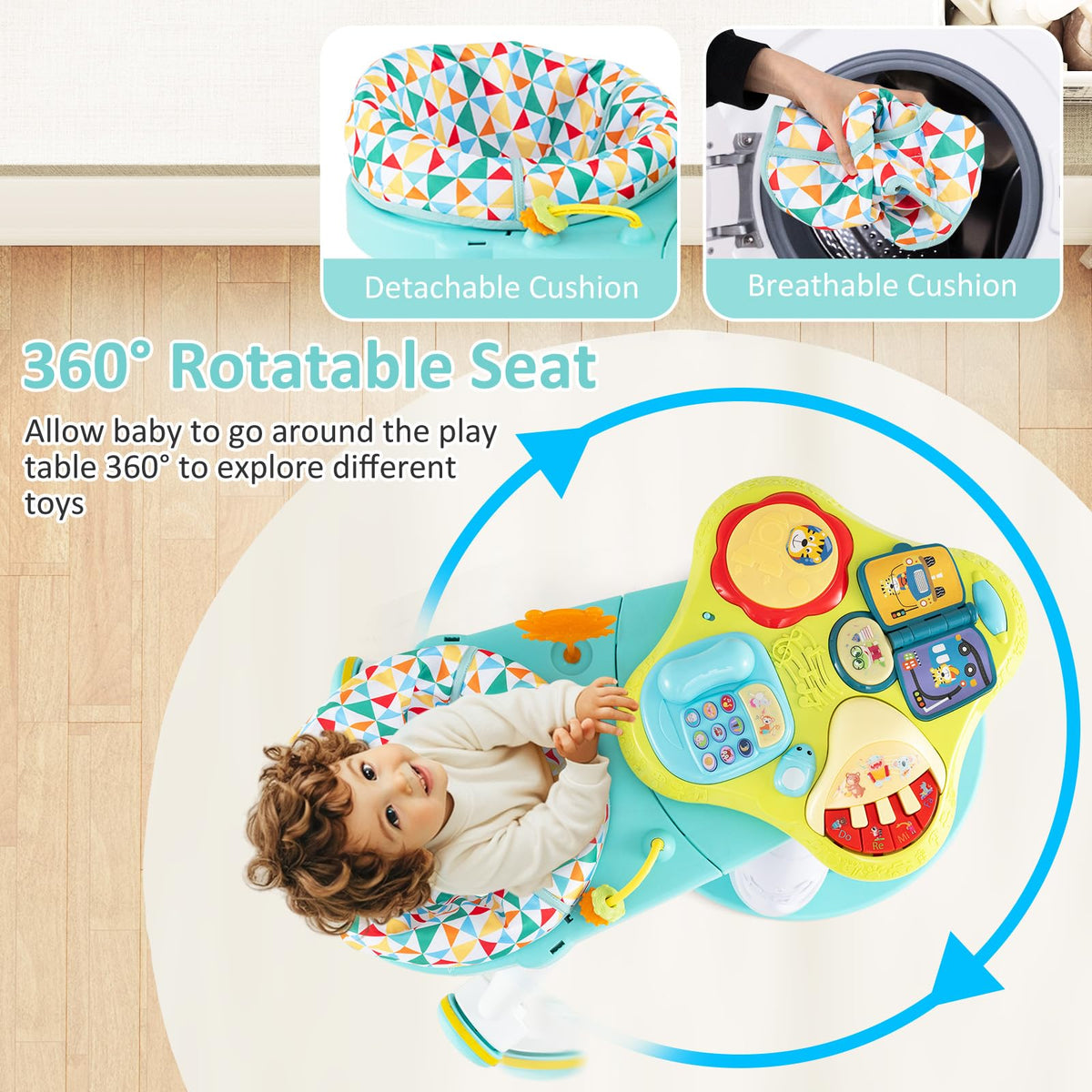 3 in 1 Baby Activity Center Walker with Play Table Green X48451