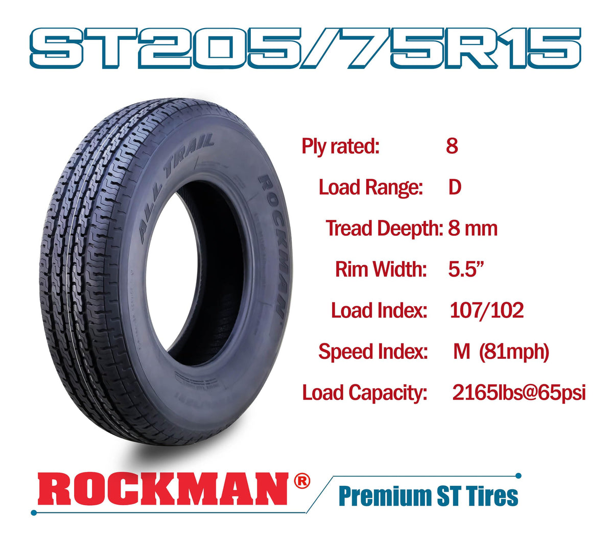 Trailer Tire ST205/75R15 8-Ply Load Range D Radial Set2 M72531