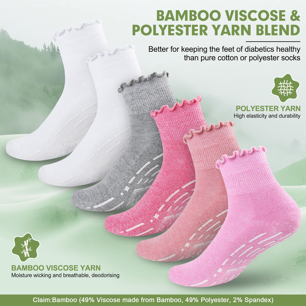 Non Slip Diabetic Socks for Women 6 Pairs Size 9-11 J7274