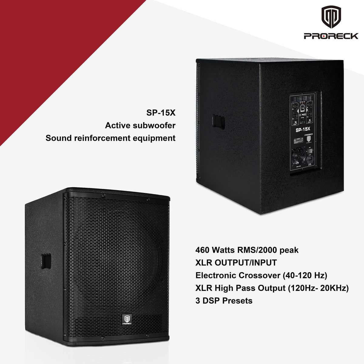 Powered 15 inch PA DJ Subwoofer with Class-D Amplifier, Black M617594