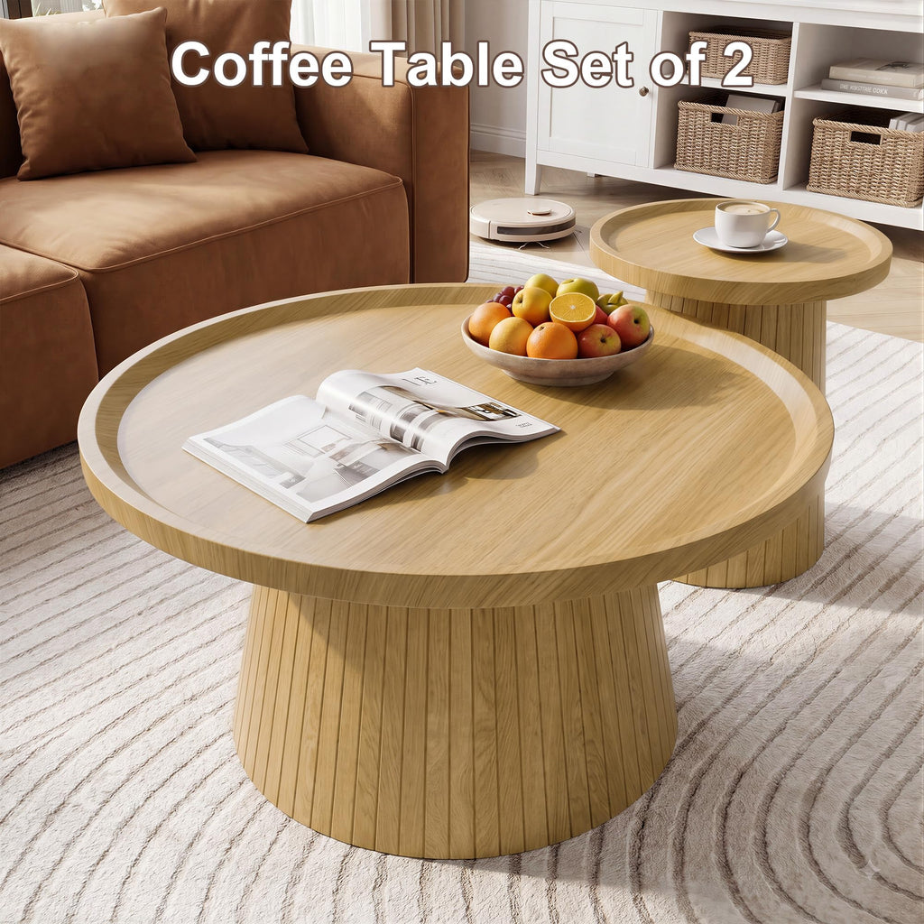 Coffee Table Set of 2 Fluted Drum U9895