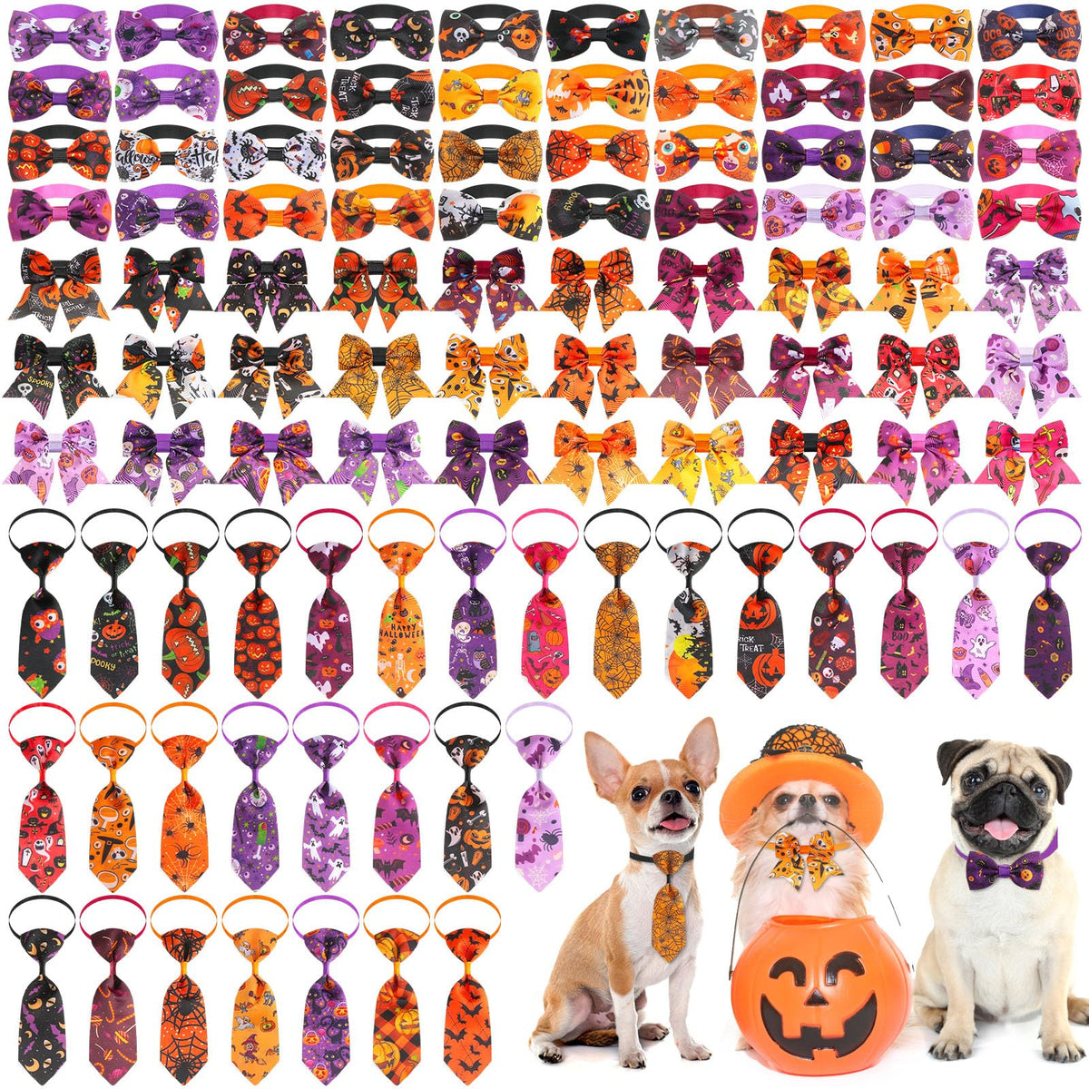 100 Pcs Dog Bow Ties Collar Set E9001