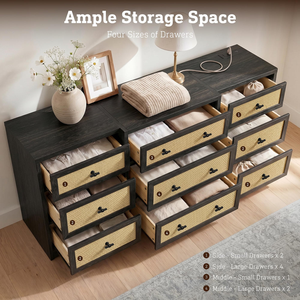 9 Drawer Rattan Dresser F2101