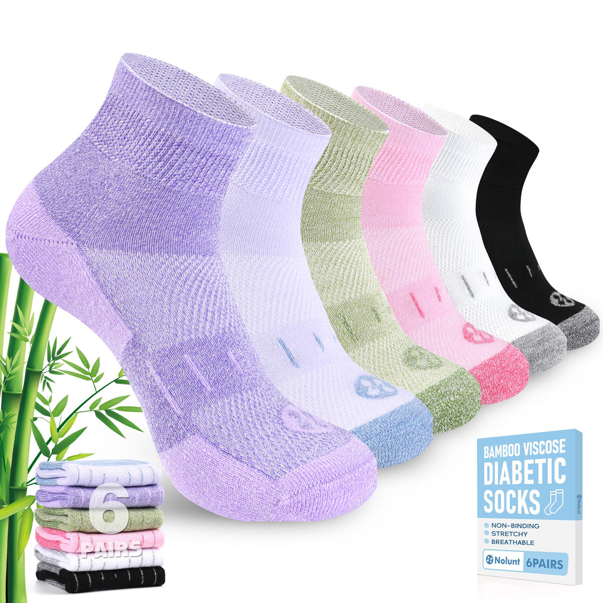 6 Pairs Wide Bamboo Viscose Non Binding Socks Z140785
