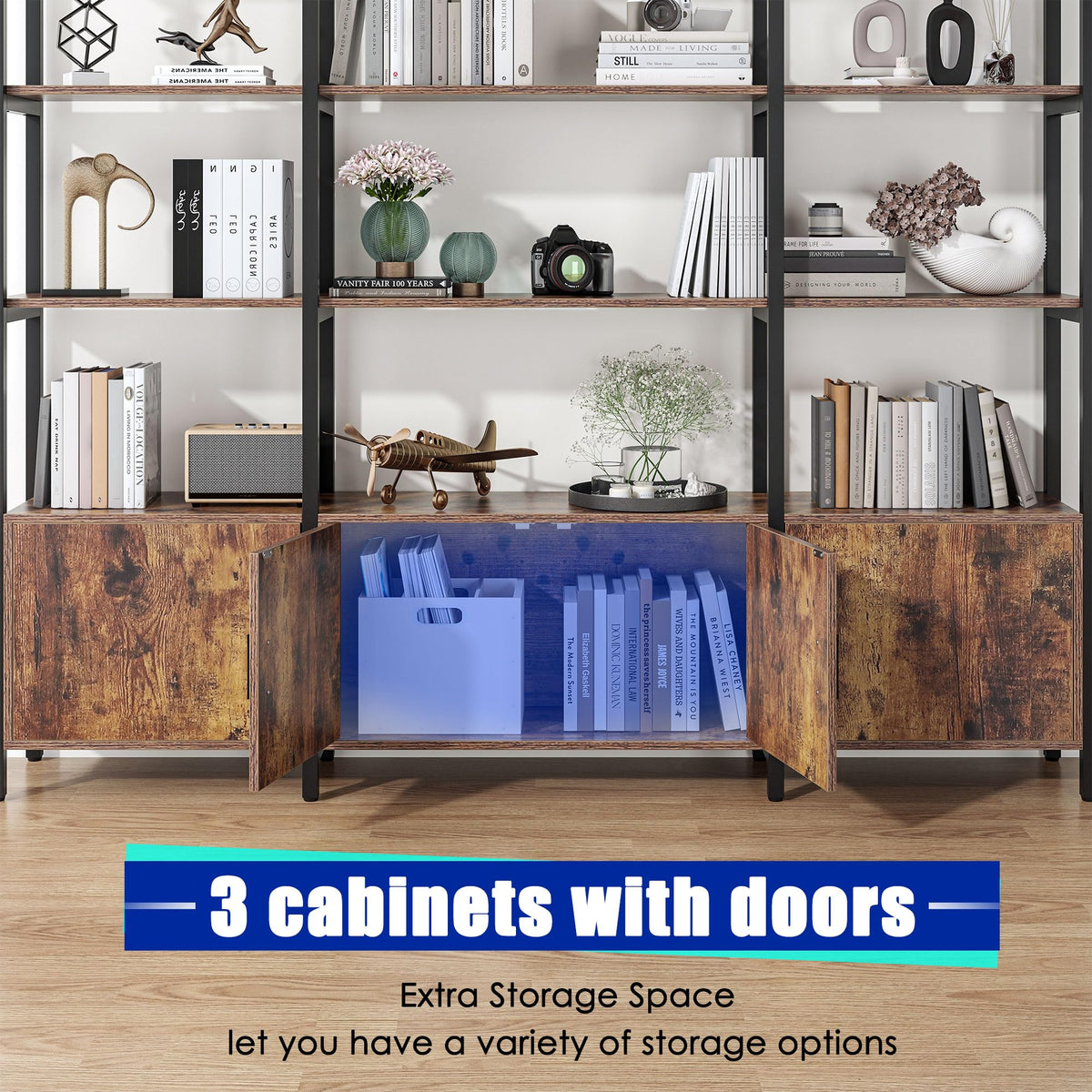 5 Tier Arched Bookshelf with 3 Cabinets E2281