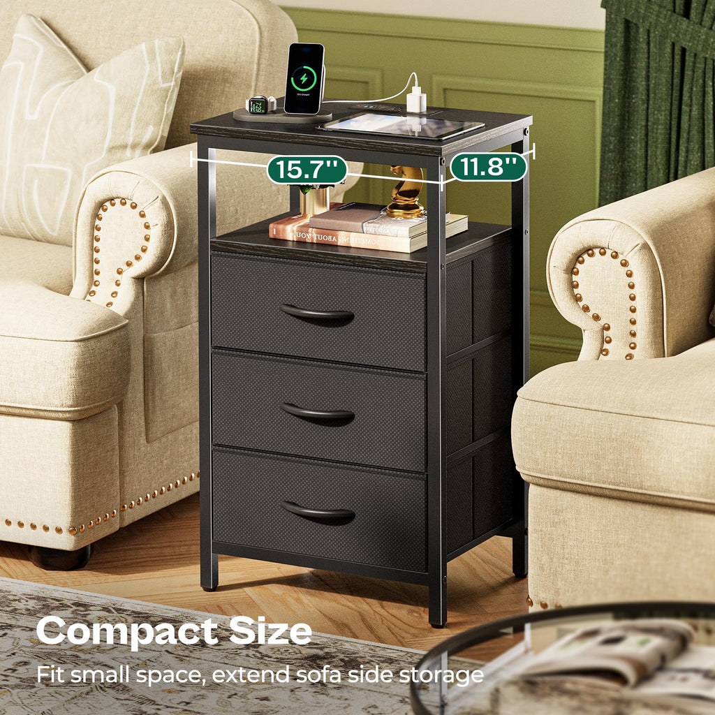 3 Drawer Nightstand with Charger Station and LED Lights H29276