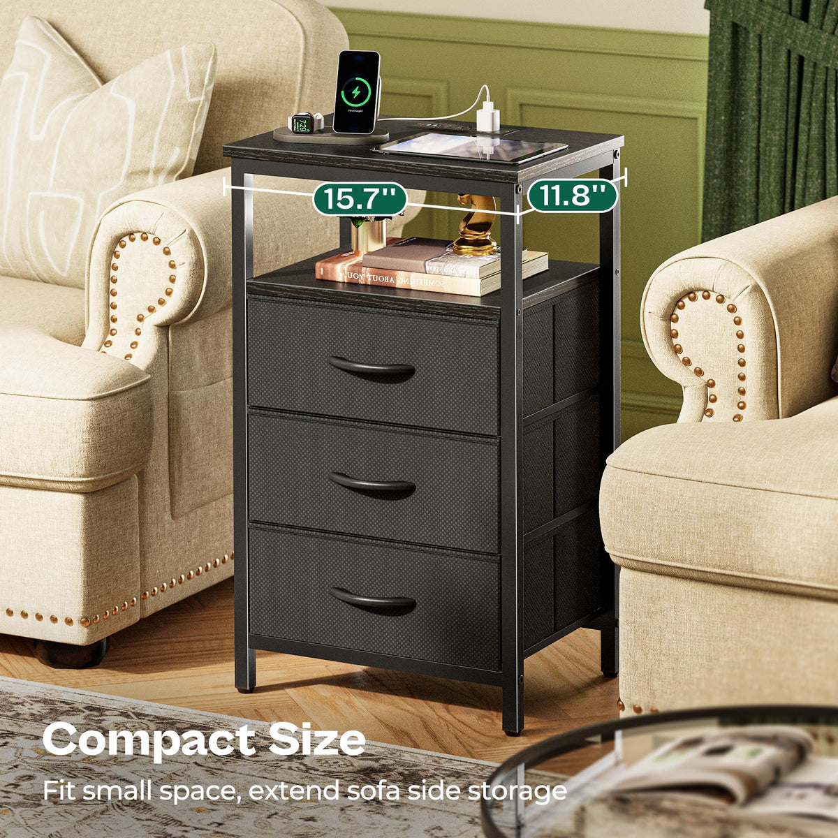 3 Drawer Nightstand with Charger Station and LED Lights H29276