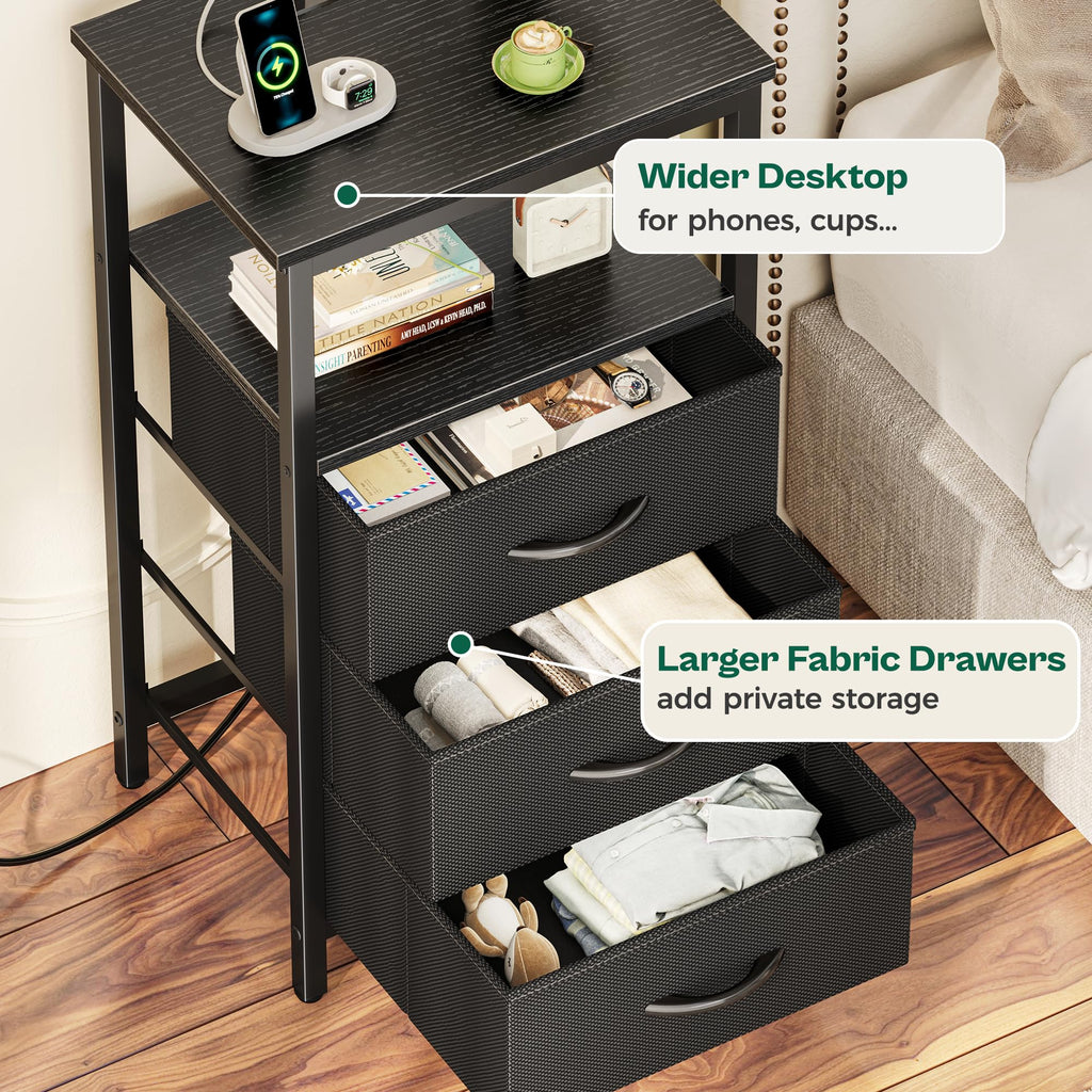 3 Drawer Nightstand with Charger Station and LED Lights H29276