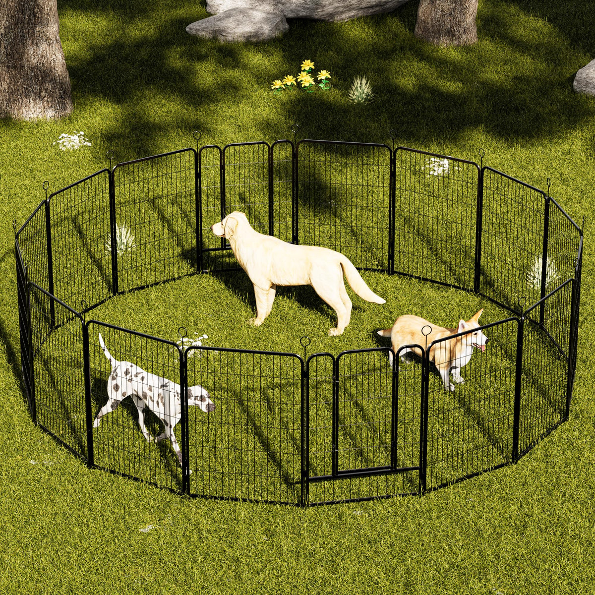 16-Panel Heavy-Duty Metal Dog Playpen F437